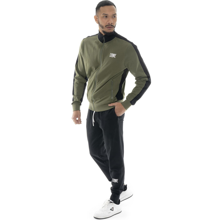 Tuta da uomo in cotone non garzato con colletto e zip Leone Basic