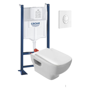 Pack WC suspendu sans bride Struktura + Bati-support GROHE + plaque Start blanc