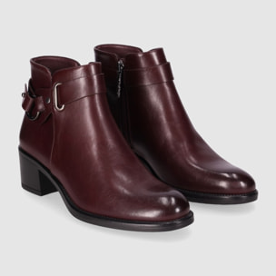 Botines de Piel Sintética - Vino - Tacón: 5 cm