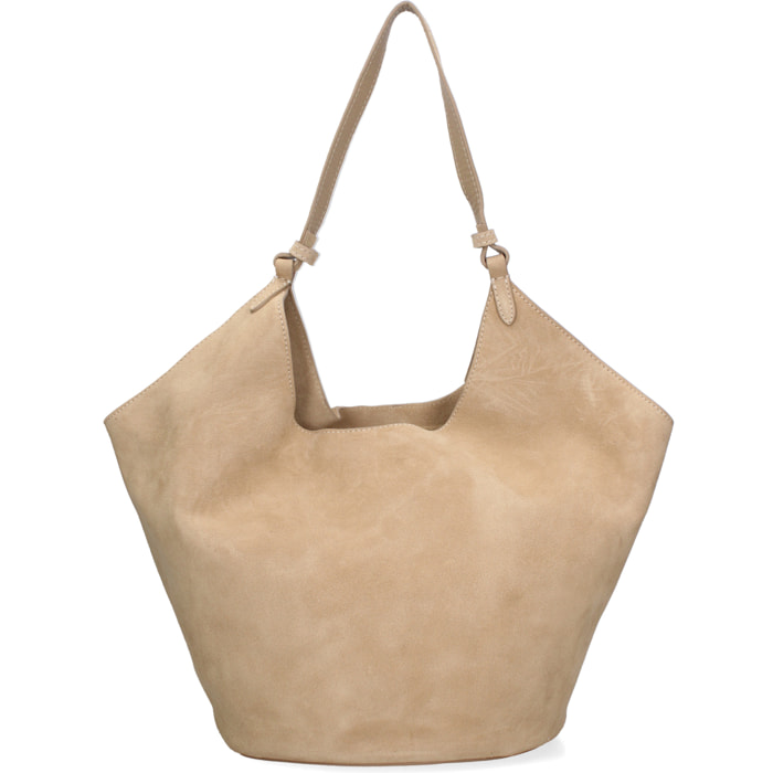 Borsa a spalla da donna - Modello Lisboa - Pelle Scamosciata - 27.0 x 38.0 x 21.5 cm