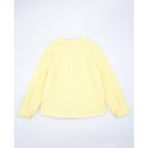 Camisa de manga larga estampado de vichy amarillo. Cuello mao y bolsillo en el delantero.