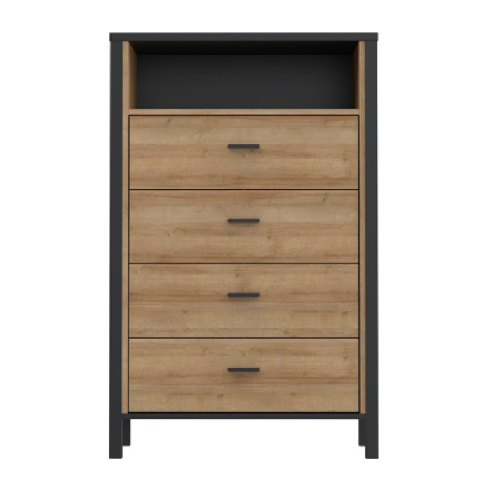 Chiffonnier 4 tiroirs 1 niche en bois effet chêne - MIAMI