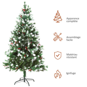 Sapin de Noël artificiel branches enneigées Ø 75 x 150H cm 554 branches épines imitation Nordmann grand réalisme 41 houx