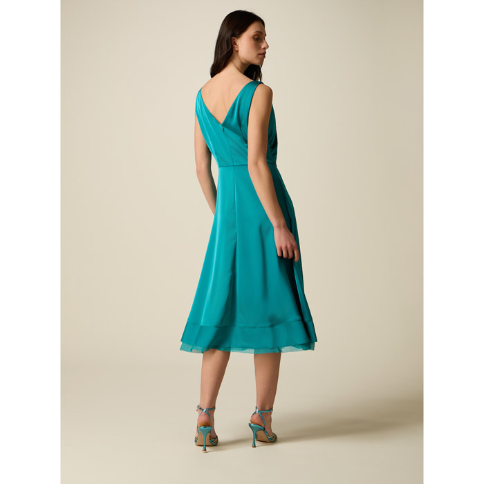 Oltre - Vestito midi in raso con cintura - Ottanio