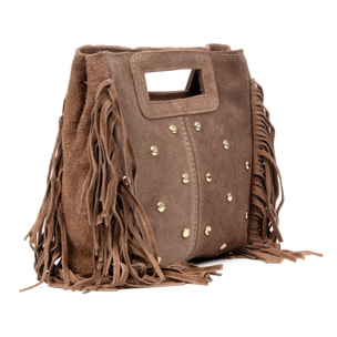 Barbata bolso bandolera mujer. Piel auténtica Gamuza con tachuelas decorativas.