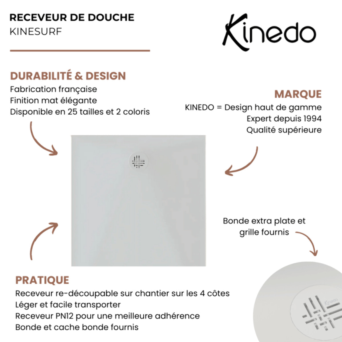 Receveur de douche KINEDO Kinesurf Nova Blanc mat