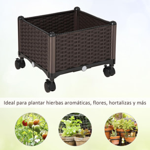 Jardinera de Plástico Curdrada con 4 Ruedas Cultivo Plantas 40x40x31,5 cm Marrón