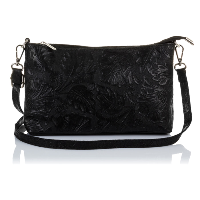 Martia Bolso bandolera Mujer.Piel auténtica Gamuza Grabado Arabesco