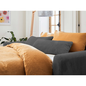 Owen - canapé lit 3 places convertible express couchage quotidien 140 cm matelas 12 cm en velours côtelé - Gris foncé