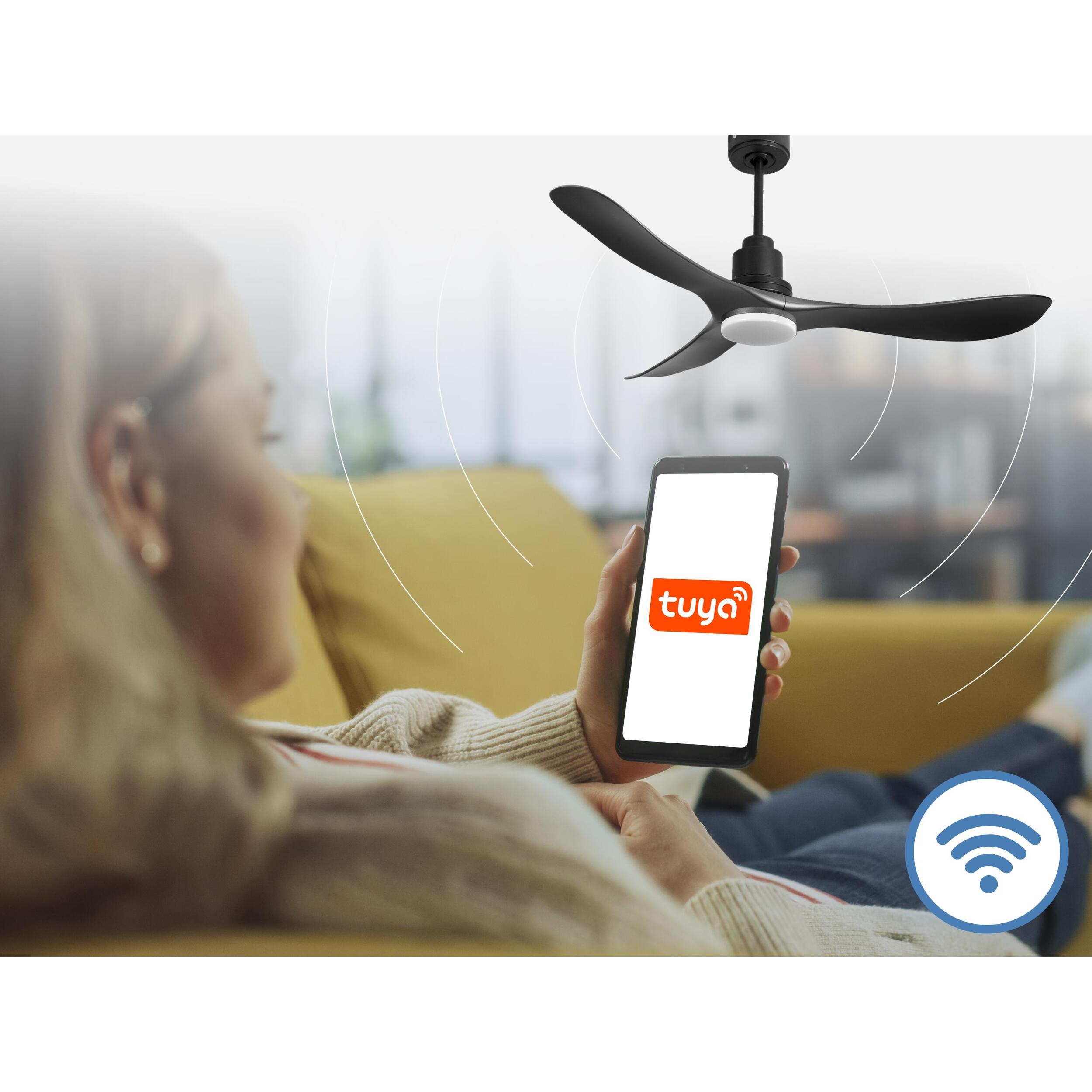 Ventilateur de plafond Réversible  Thermostat Dimmable Wifi Moteur à courant continu Toits en pente Télécommande Lumière à trois tons Hypersilence Mémoire