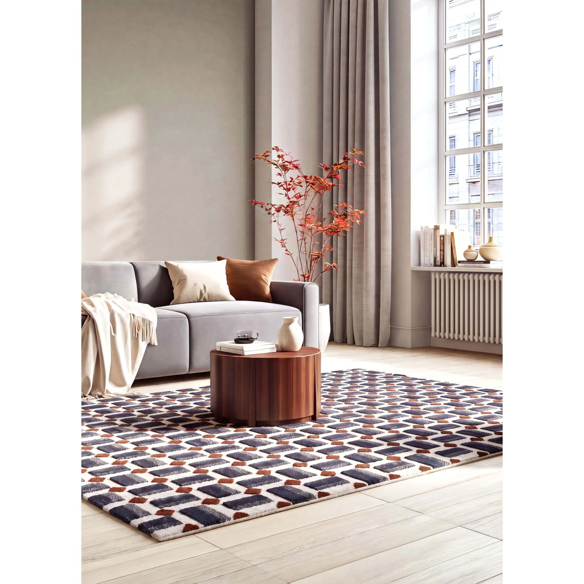 AMARA Alfombra geométrica con relieve azul, varias medidas disponibles.