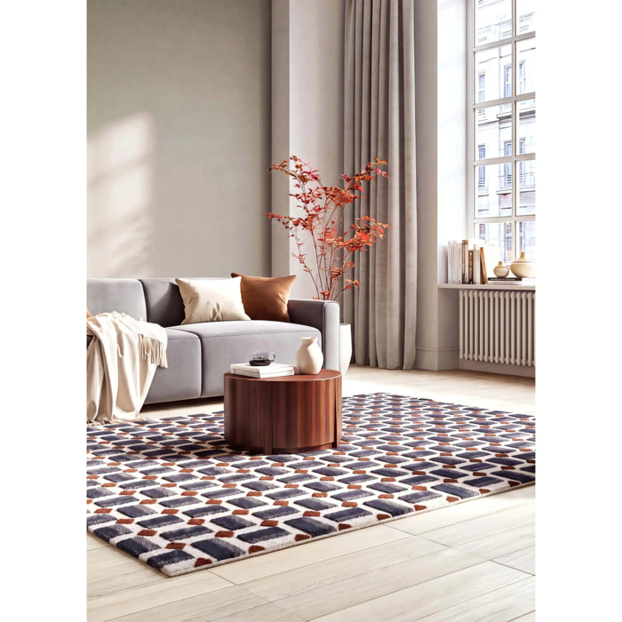 AMARA Alfombra geométrica con relieve azul, varias medidas disponibles.