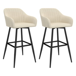 Tabourets de bar Ariana velours crème pieds métal - lot de 2