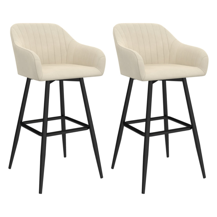 Tabourets de bar Ariana velours crème pieds métal - lot de 2