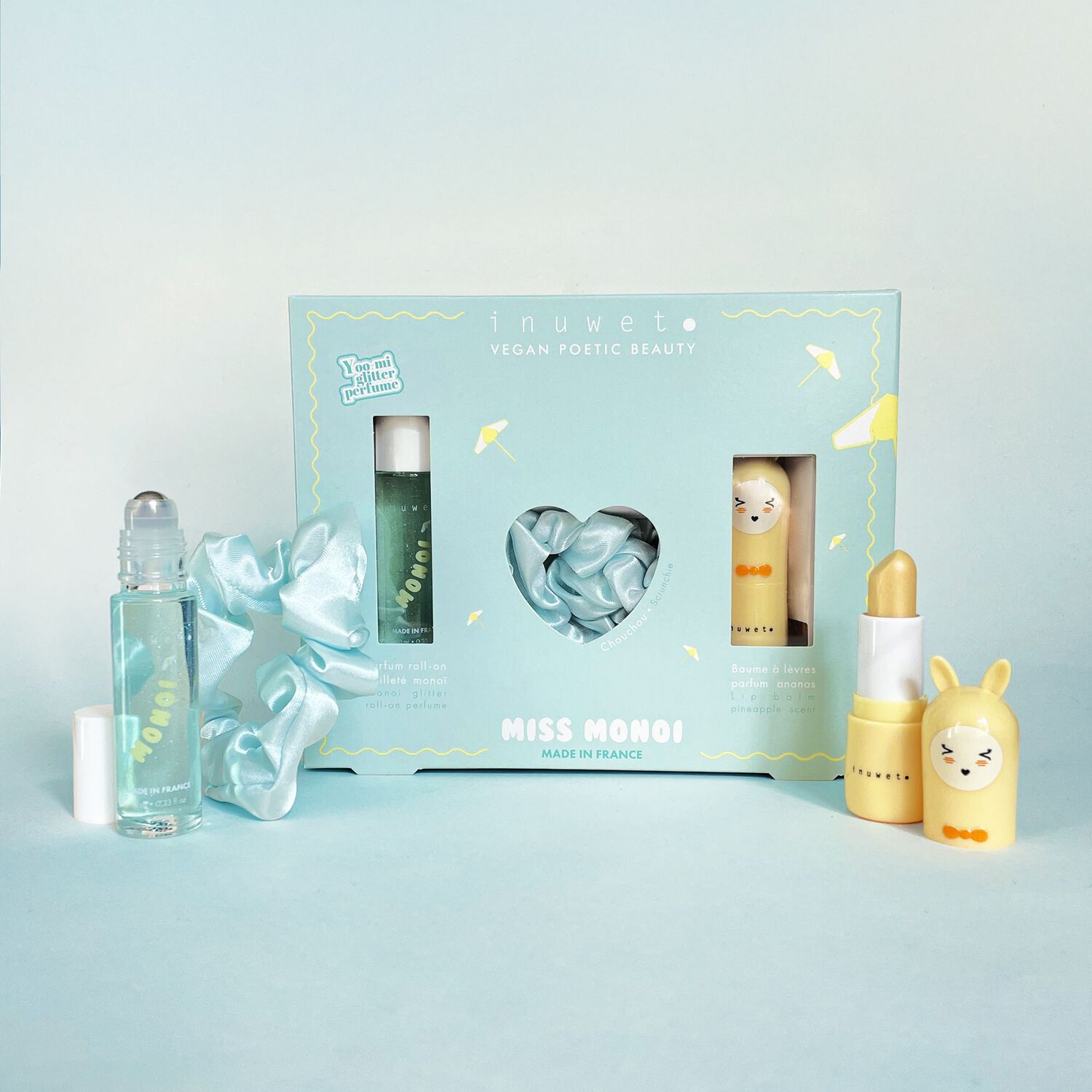 Miss Monoi - Coffret Eau de Parfum Roll-On Monoï 10 ml + Baume à Lèvres au Parfum Monoï + 1 Chouchou
