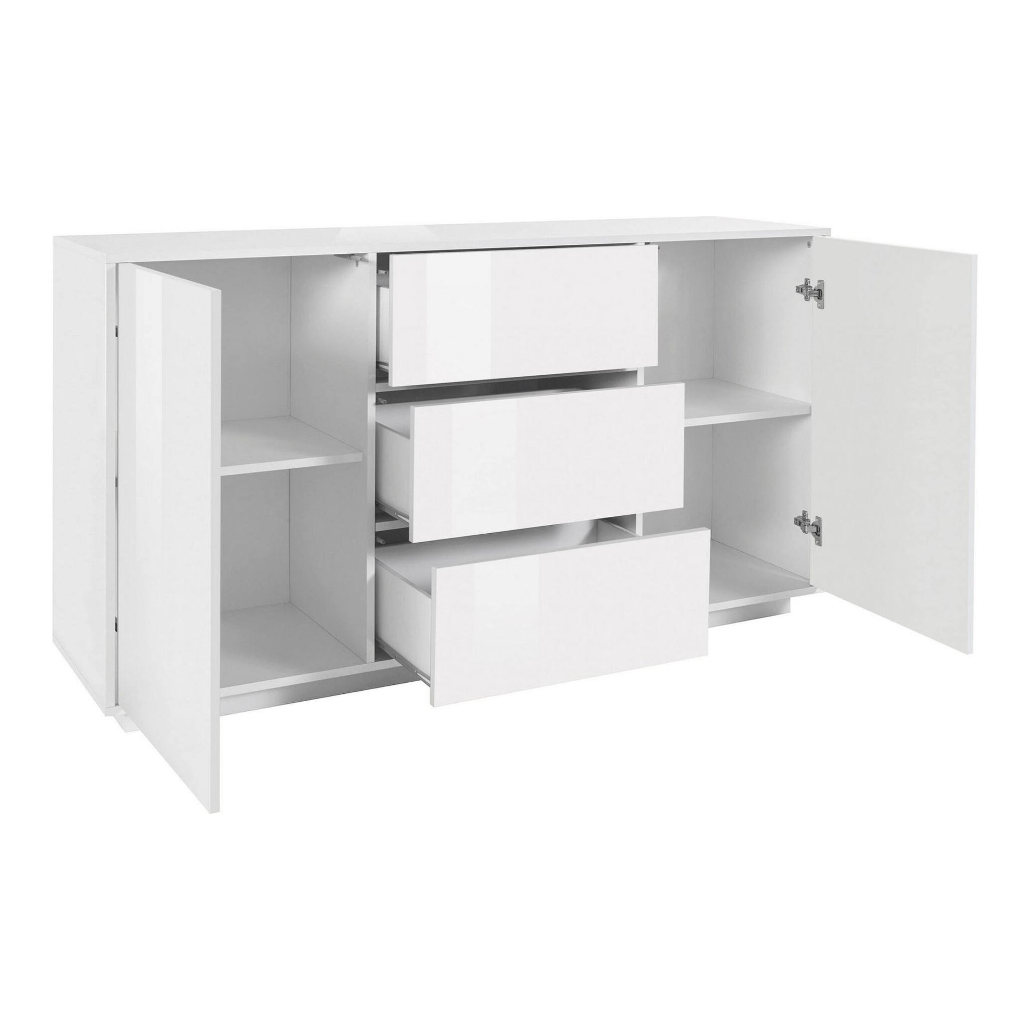 Credenza Umberto, Madia da cucina a 2 ante e 3 cassetti, Buffet da soggiorno, 100% Made in Italy, cm 160x41h86, Bianco lucido