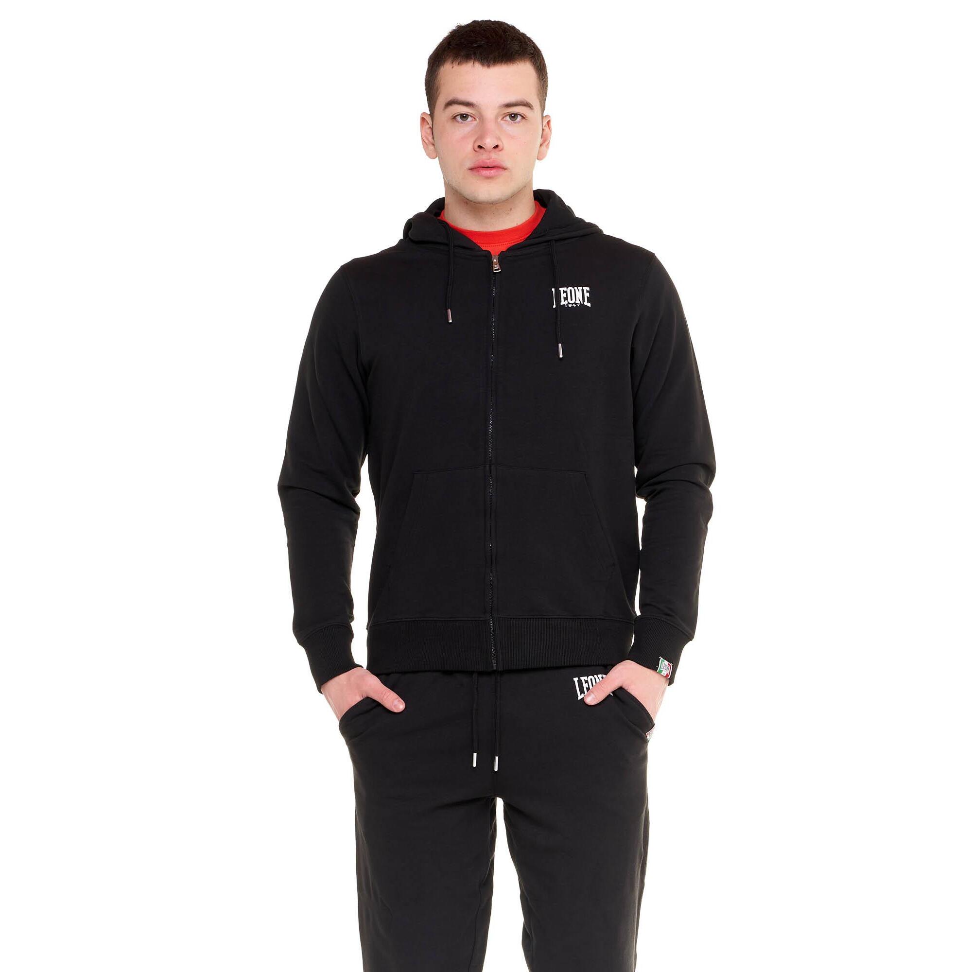 Felpa da uomo con cappuccio e zip non felpata Leone Basic