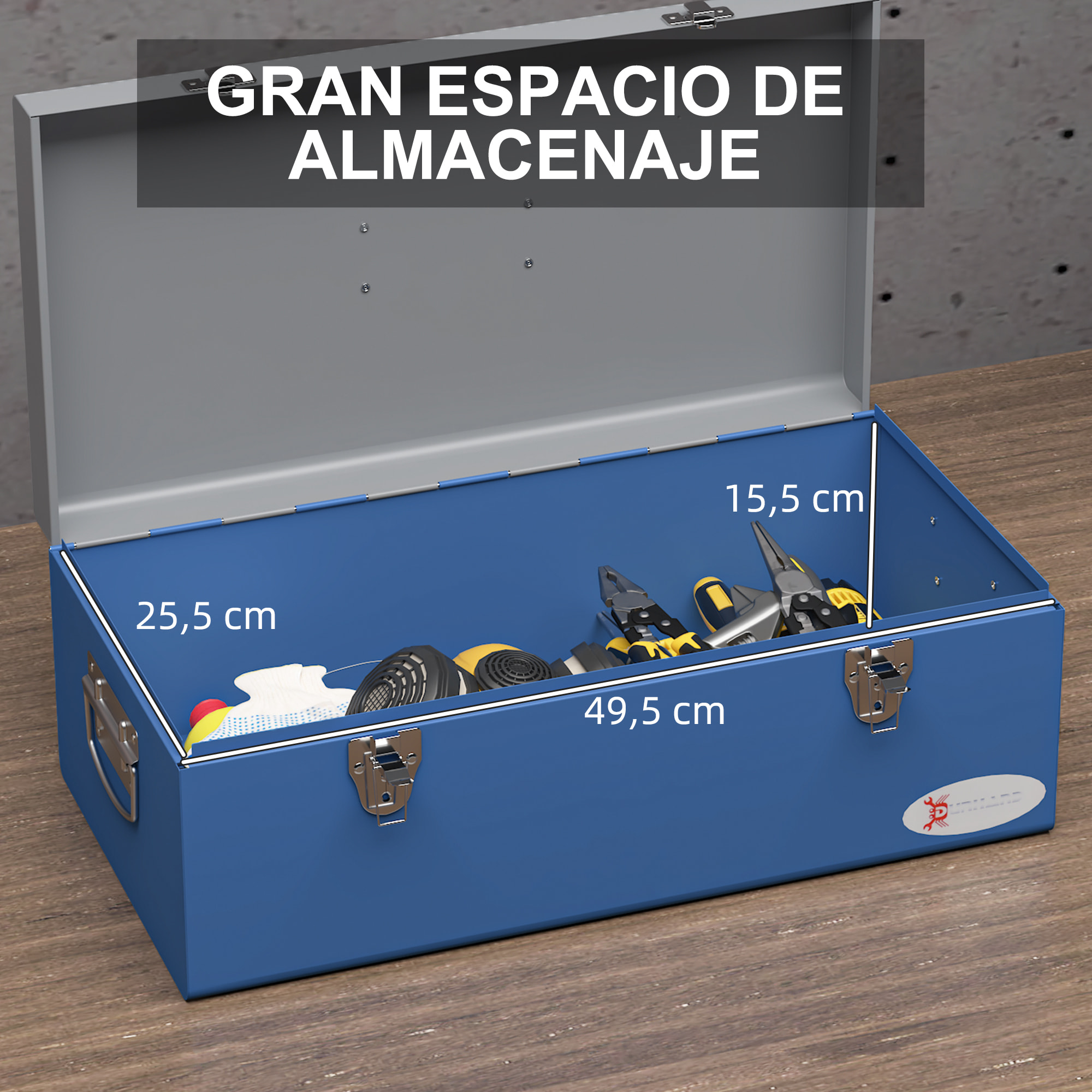 Caja de Herramientas Metálica Maletín de Herramientas 50x26x18,5 cm con Asas de Transporte Carga 20 kg Gris y Azul