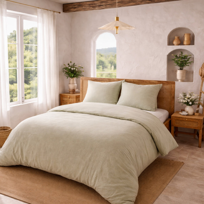 Parure housse de couette 3pcs 100% coton lavé vintage slub tajunie naturel