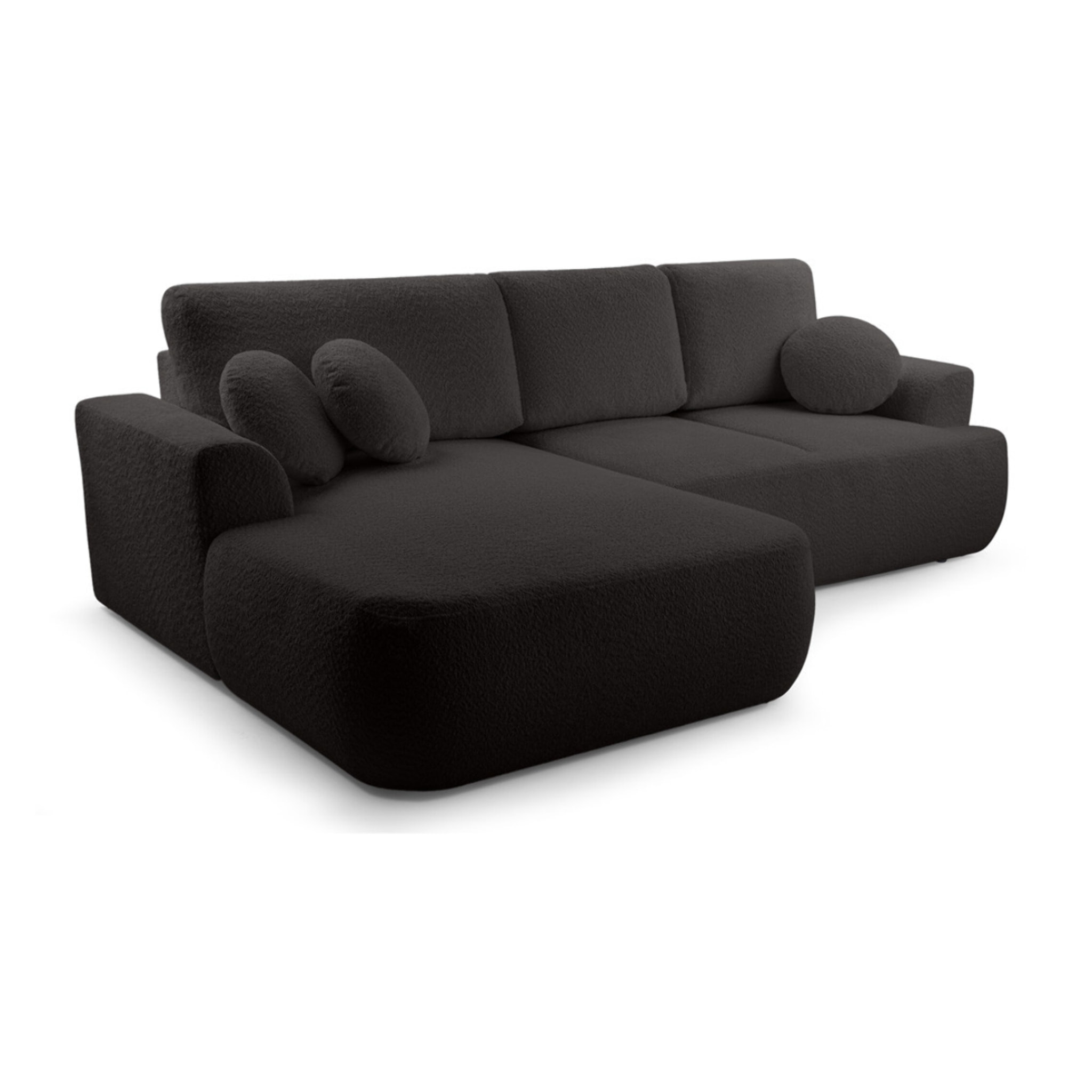 Candela - canapé d'angle gauche 4 places - convertible avec coffre - en tissu bouclette - Noir