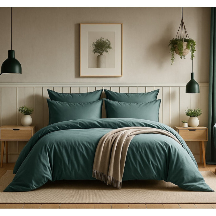 Parure housse de couette coton bleu canard