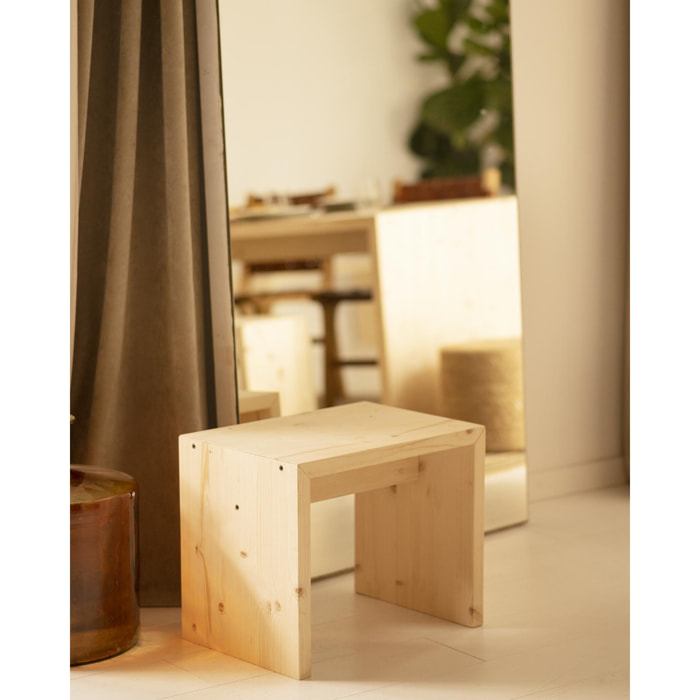 Pack mesa de comedor y 4 taburetes de madera maciza en tono natural de 120cm Alto: 75 Largo: 120 Ancho: 80