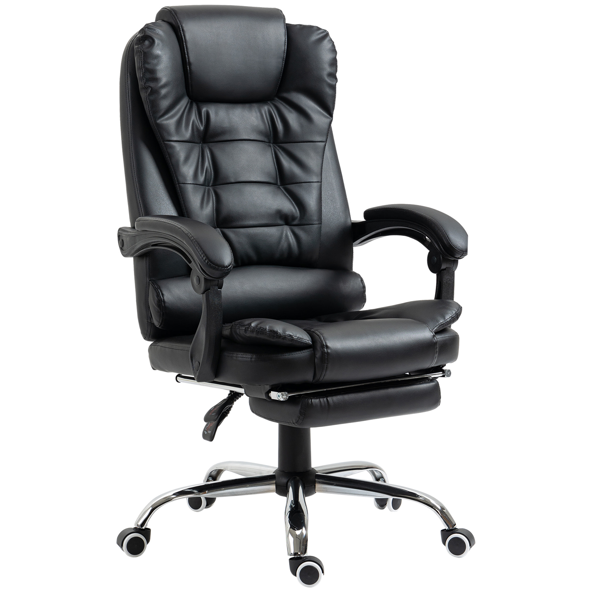 Silla de Oficina Reclinable Silla de Escritorio con Reposapiés Silla Ejecutiva Giratoria con Altura Ajustable Tapizada en PU y Reposabrazos para Estudio Negro