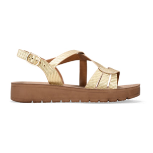 Sandalias de cuña doradas con hebilla