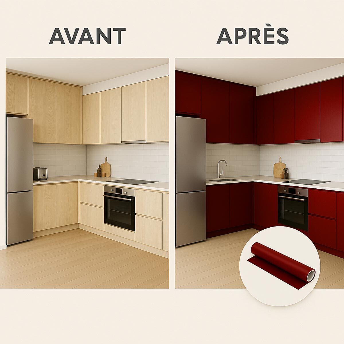 Rouleau adhésif décoratif Vinyle au Mètre - Bordeaux - Sticker Lavable Imperméable Mur Cuisine Meubles