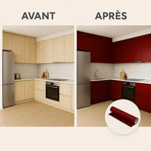 Rouleau adhésif décoratif Vinyle au Mètre - Bordeaux - Sticker Lavable Imperméable Mur Cuisine Meubles