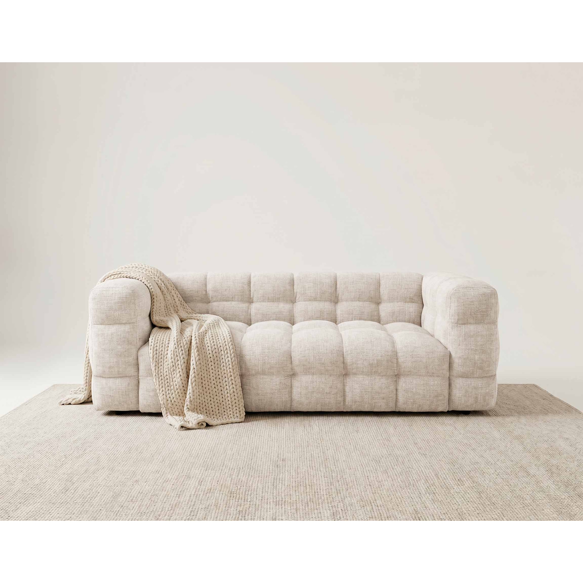 Augustin - Canapé droit 3 places en velours texturé - Beige