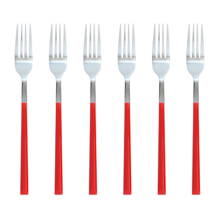 Lot de 6 fourchettes rouges en acier inoxydable  COLORAMA
