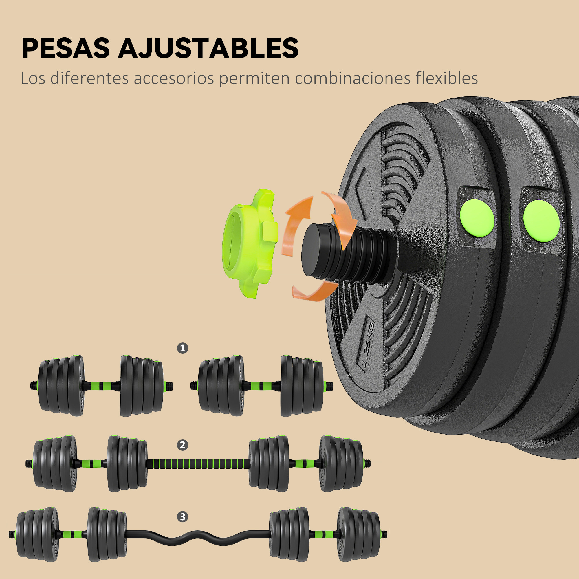 Juego de Mancuernas Ajustables, 3 en 1, 30kg, Juego de Pesas con Barras de Conexión y Mangos Antideslizantes, Pesas y Mancuernas para Hombres y Mujeres, Ejercicio de Fitness, Gimnasio en Casa