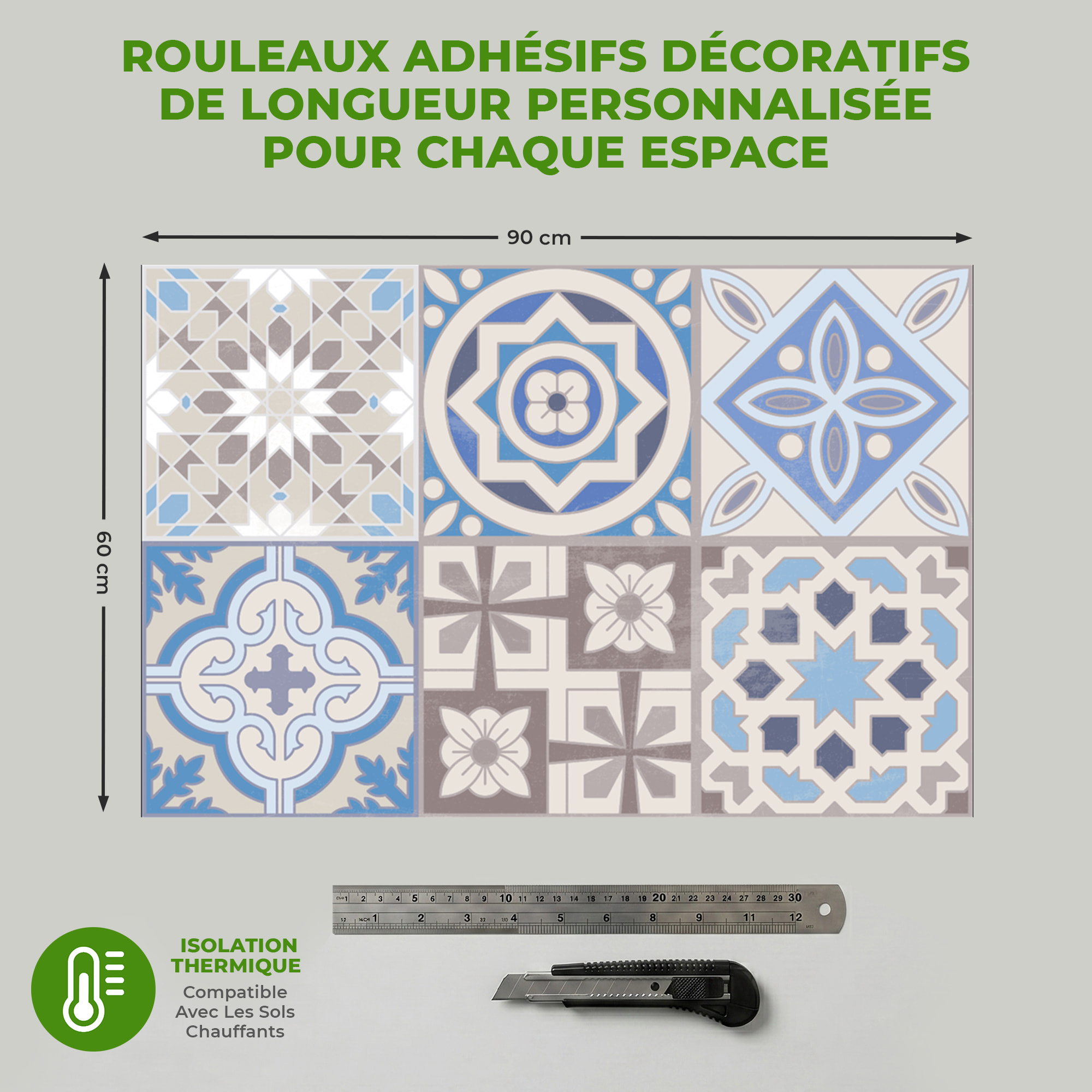 Sticker Sol avec laminat de Protection en Plastique Anti-dérapant | Stickers adhésif Sol - CARRELAGES SOL HORTENSIA - 1 sticker