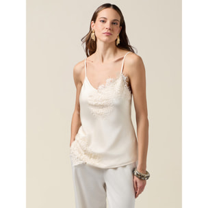 Oltre - Top de satén con encaje - Blanco