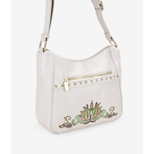 Bolso bandolera beige con bordado