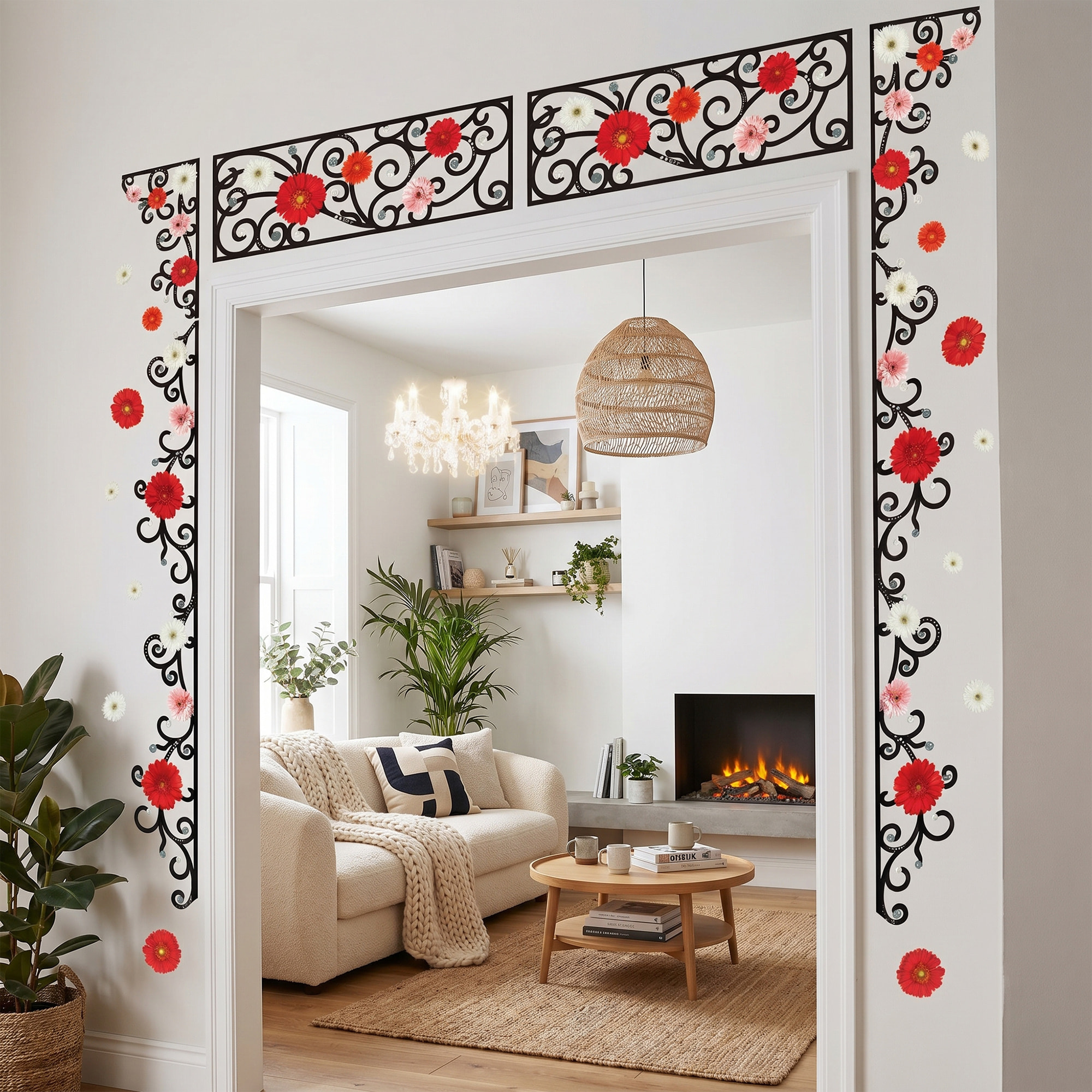 Stickers Muraux décoration adhésifs fleurs en frise