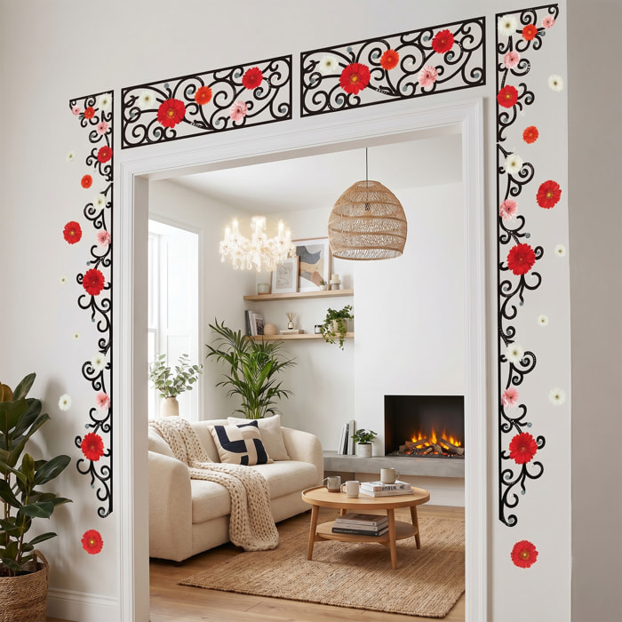 Stickers Muraux décoration adhésifs fleurs en frise