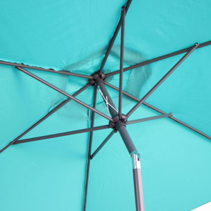 Parasol droit rond Ø300cm - Touquet Turquoise - mât central en aluminium orientable et manivelle d'ouverture