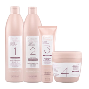 ALFAPARF MILANO Kit Keratin Therapy Lisse Design 1 Shampoo 500ml + 2 Smoothing Fluid 500ml + 3 Cream 150ml + 4 Mask 500ml