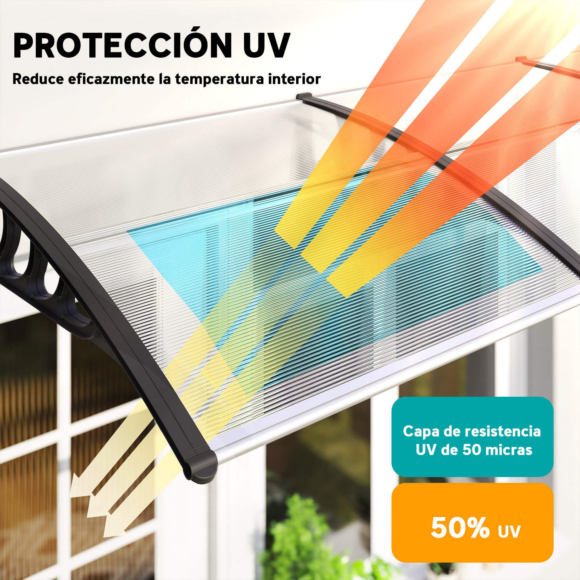 Marquesinas Exterior para Puertas y Ventanas 200x96x27 cm Tejadillo de Protección contra Sol y Lluvia con Soporte de Aleación de Aluminio PP Policarbonato Transparente