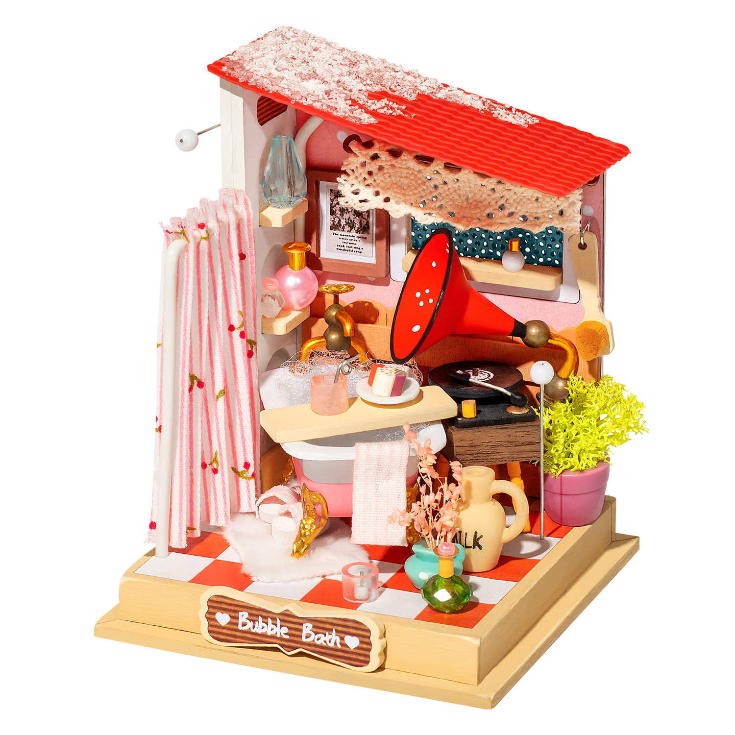 Baño de burbujas (Baño). Casa de muñecas maqueta de madera para pintar y montar. 59 piezas.