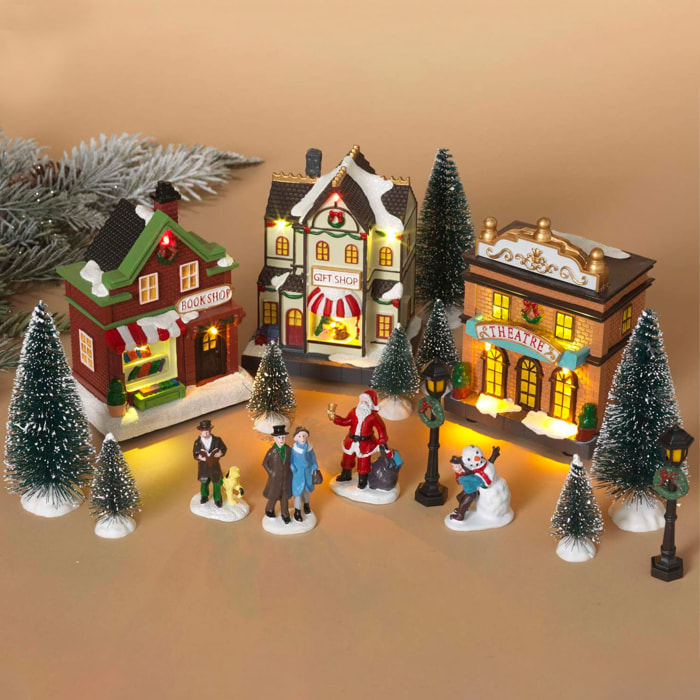 Conjunto de 14 piezas de escena de pueblo navideño con iluminación led