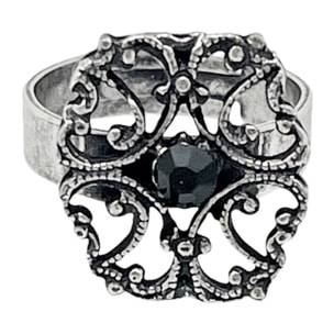 Anillo Vintage oval y cristal negro plata envejecida