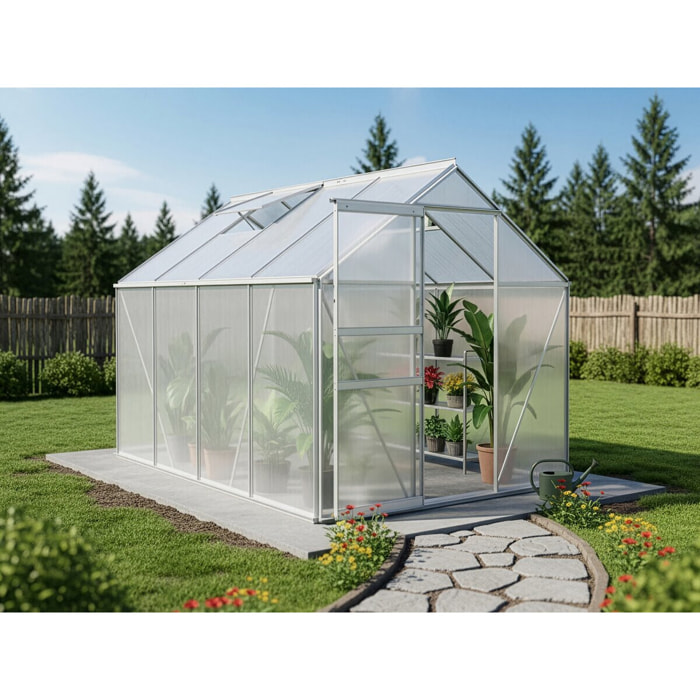 Serre jardin en polycarbonate 430 x 190 x 195 cm "Basilic" - 8,17 m² - Gris