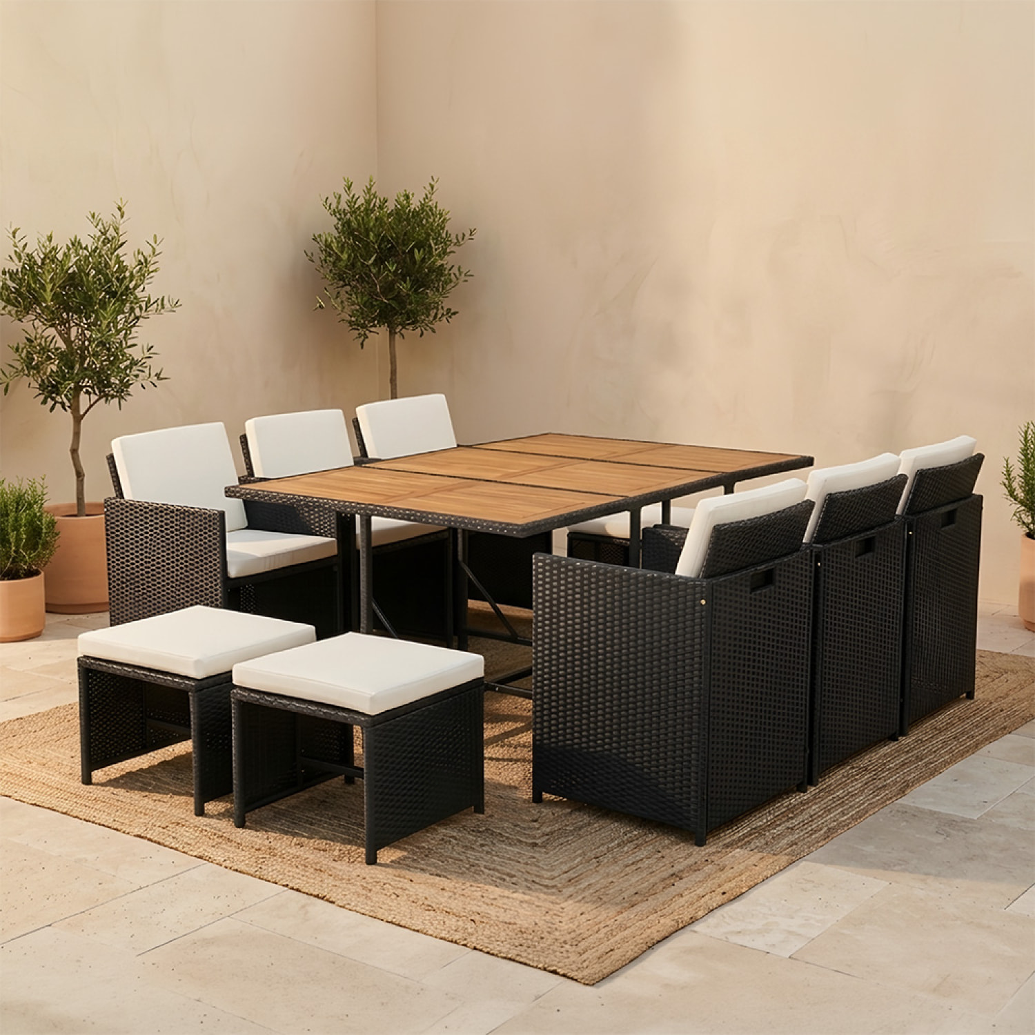 Salon de jardin 10 pl en acacia et résine noir + housse CASCO
