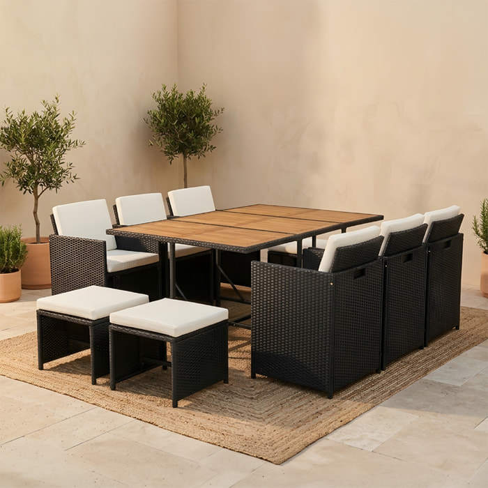 Salon de jardin 10 pl en acacia et résine noir + housse CASCO