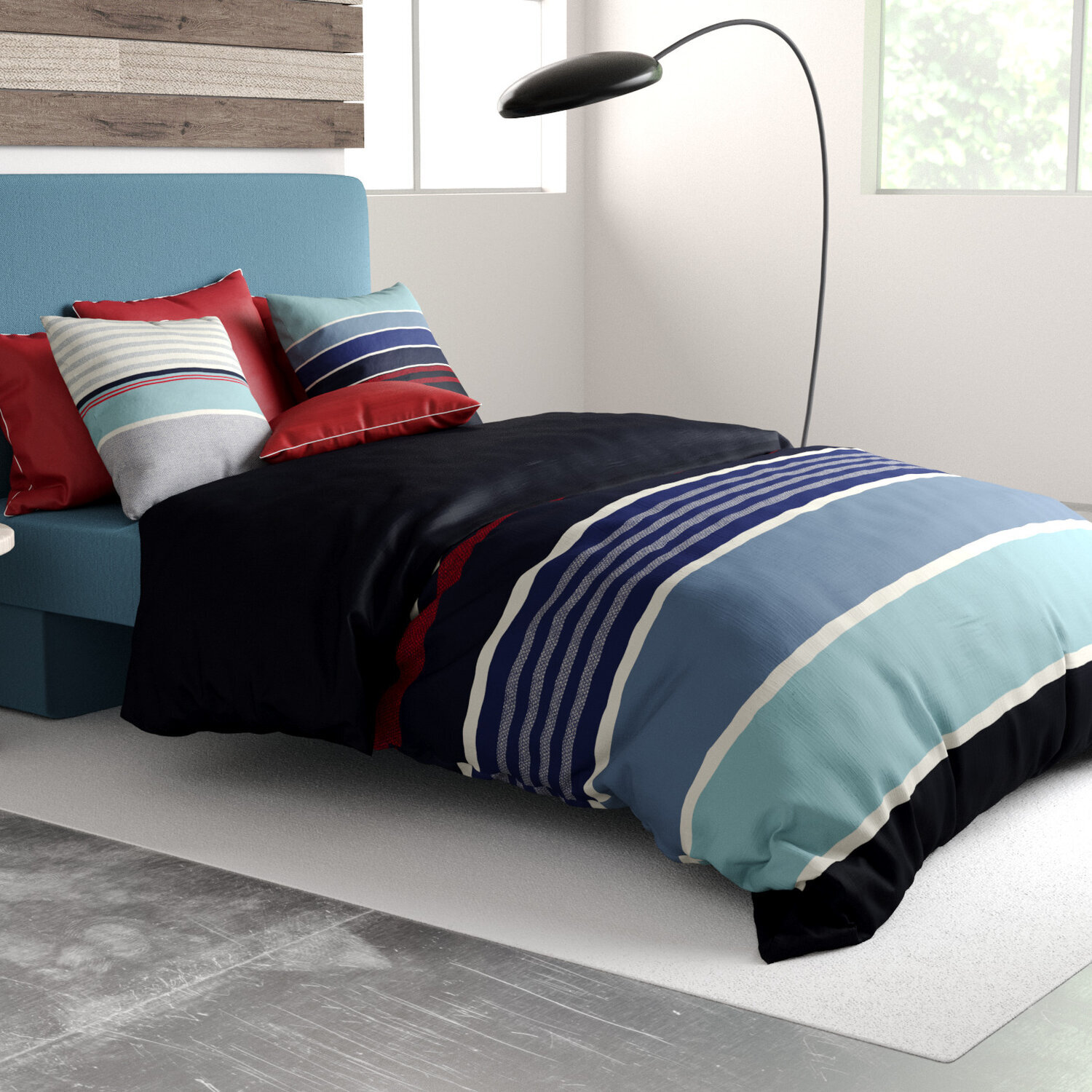 Parure percale de coton avec housse de couette imprimé + taies - azul - bleu