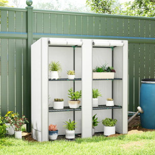 Invernadero de Exterior con Techo Inclinado Invernadero Pequeño con 3 Estantes 2 Puertas Enrollables Cubierta de PE y Marco de Acero para Cultivos Plantas Flores 144x48x152 cm Blanco