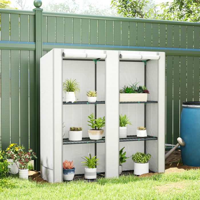 Invernadero de Exterior con Techo Inclinado Invernadero Pequeño con 3 Estantes 2 Puertas Enrollables Cubierta de PE y Marco de Acero para Cultivos Plantas Flores 144x48x152 cm Blanco